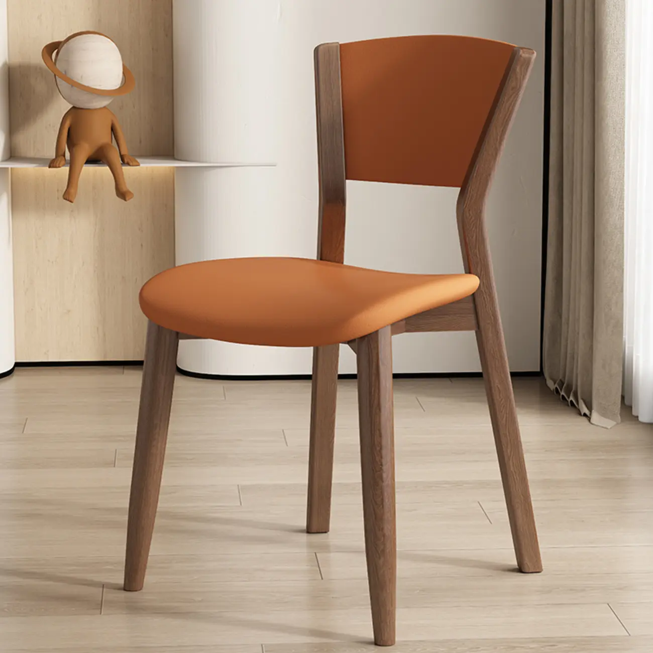 Simple Wooden Open Back Faux Leather Upholstered Dining Chair