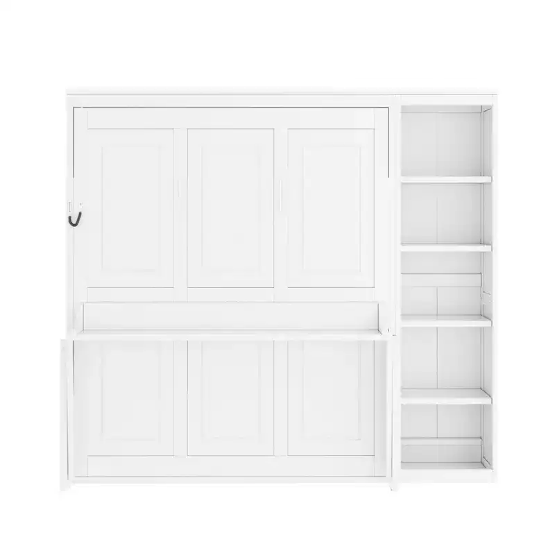 GDFStudio Ruby Space-Saving Solid Pine Wood Murphy Bed with Desk and Bookshelf