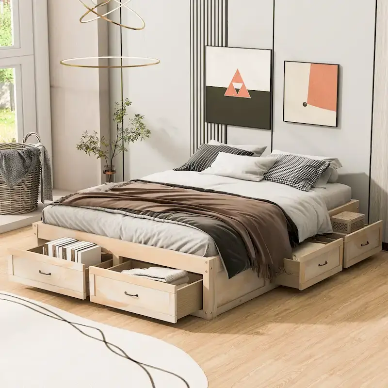 Queen Size Platform Bed with 6 Storage Drawers