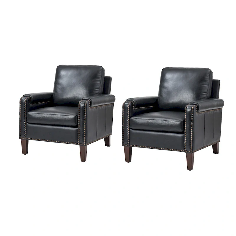 Kunz Transitional Genuine Leather Armchair with Removable Cushion and Nailhead Trims Set of 2 by HULALA HOME