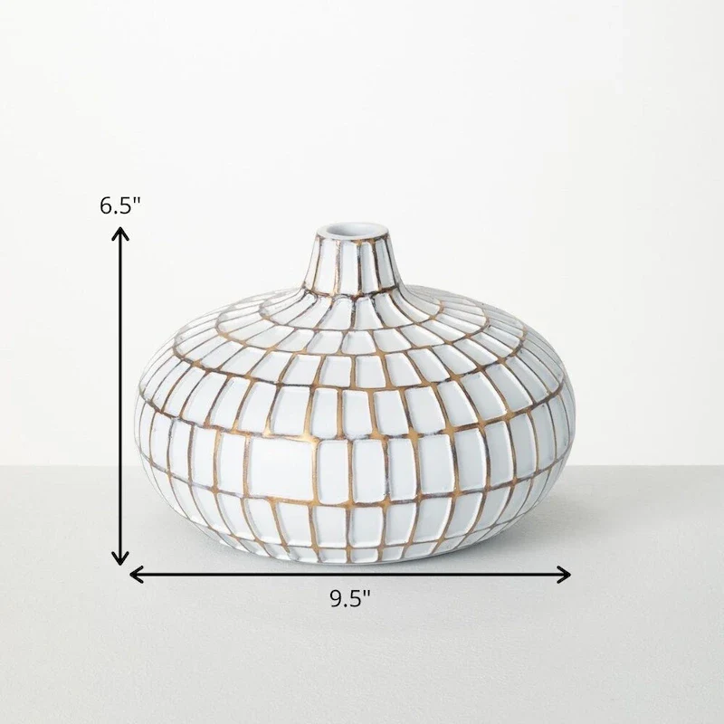 Sullivans Gold Brushed Mod Pattern Vase 6.5 H White - 9.5 L x 9.5 W x 6.5 H