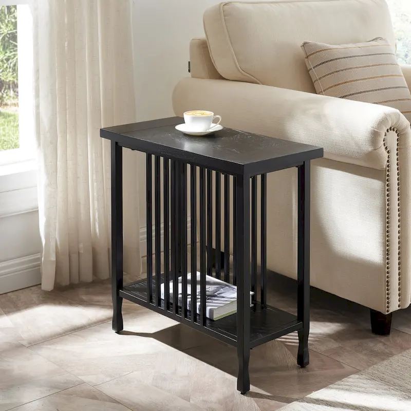 Brown/Black & Black Wash Narrow Chairside End Table, 1-Person Side Table