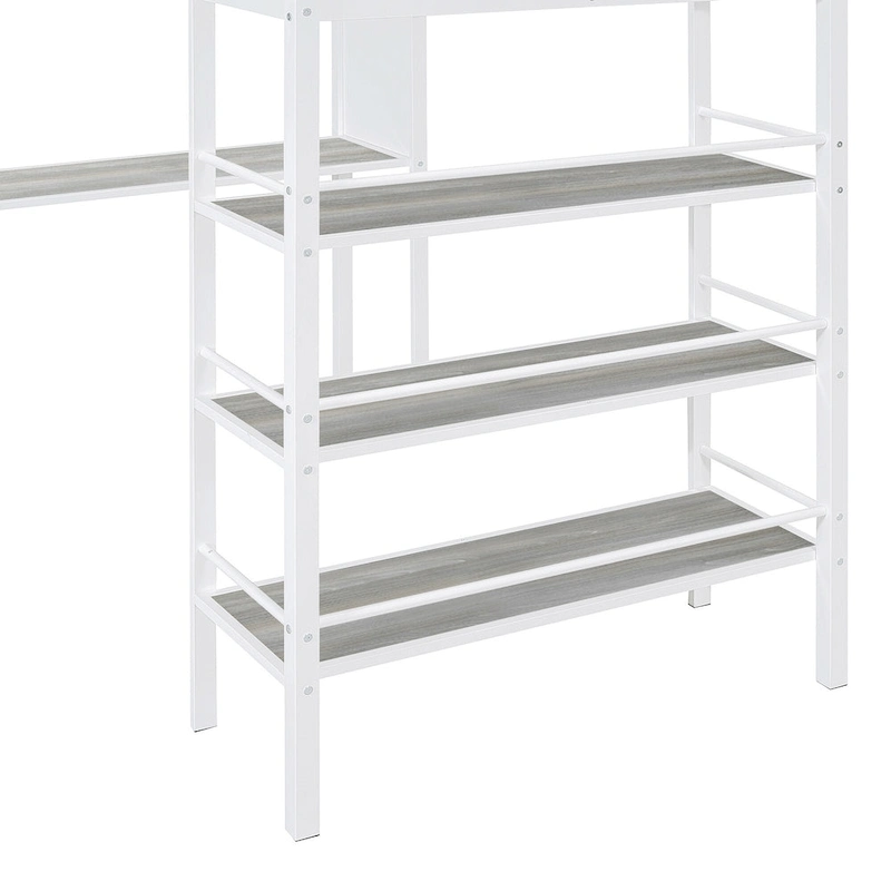 White Twin Loft Metal Bed with Shelves