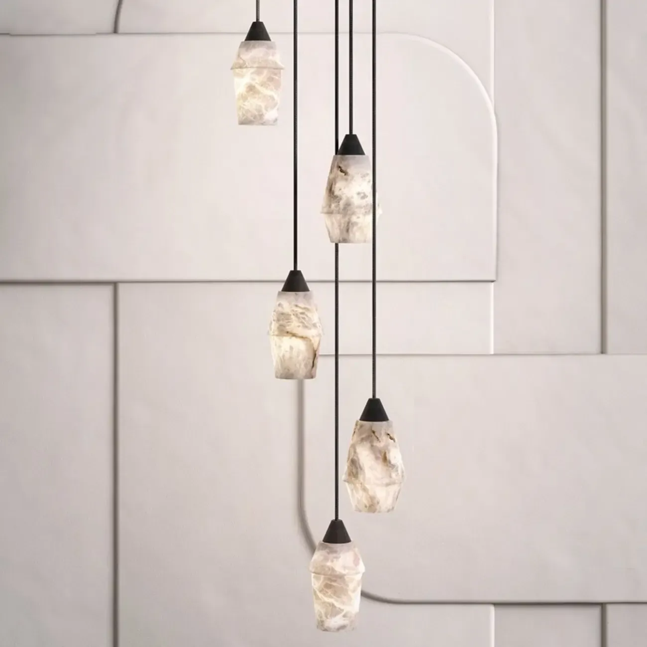 Art Deco Simple Conical Alabaster Rope Pendant Light