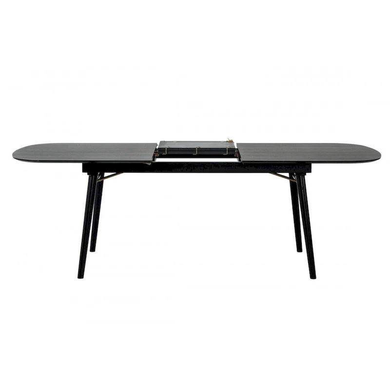 Obround Top Wooden Dining Table with Extendable Leaf, Charcoal Gray