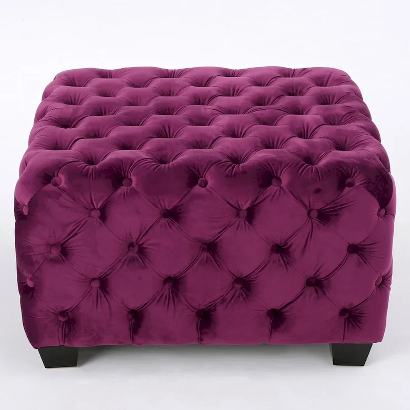Jaymee Modern Glam Button Tufted Velvet Ottoman by Christopher Knight Home