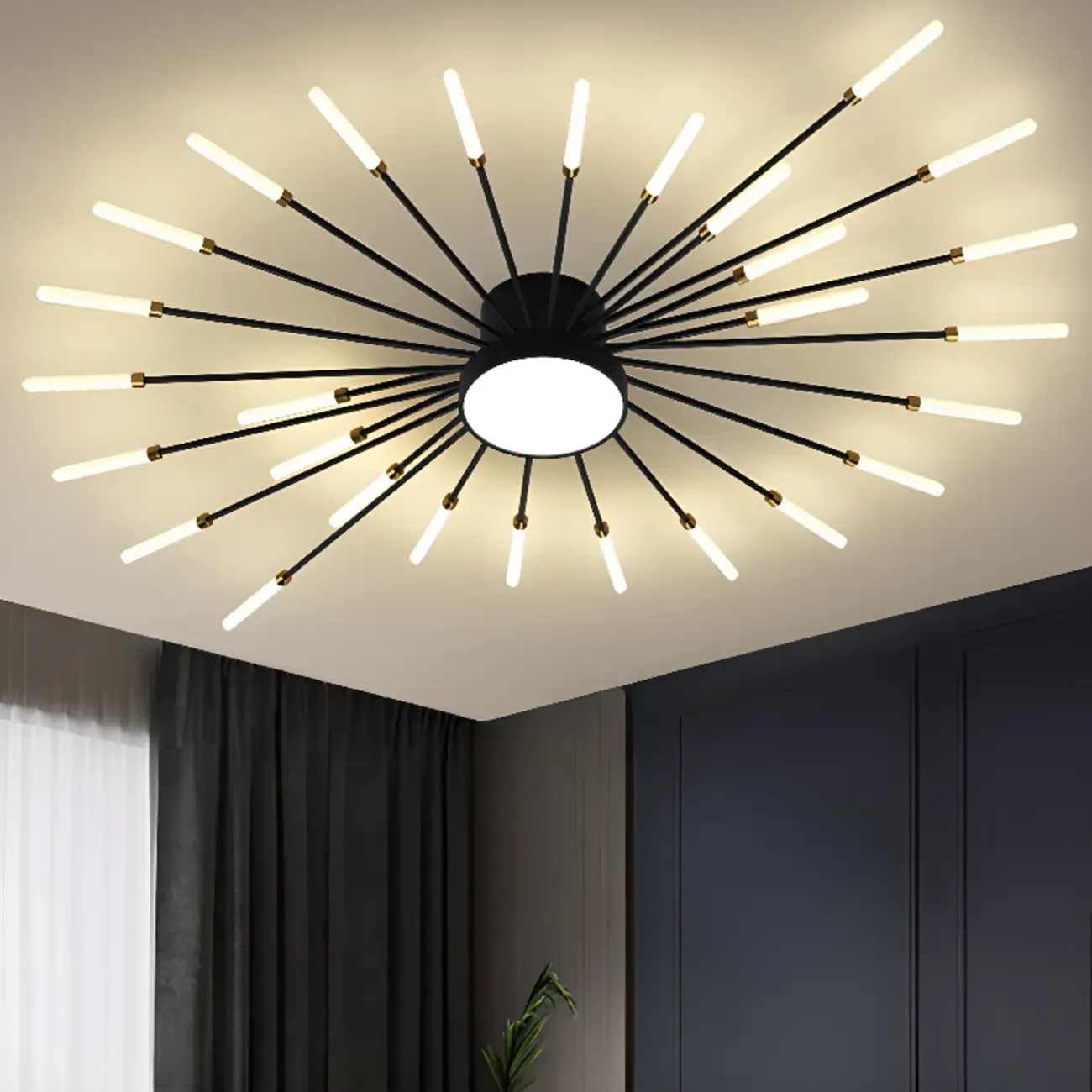 Modern Gold Metal Sputnik Semi Flush Ceiling Light