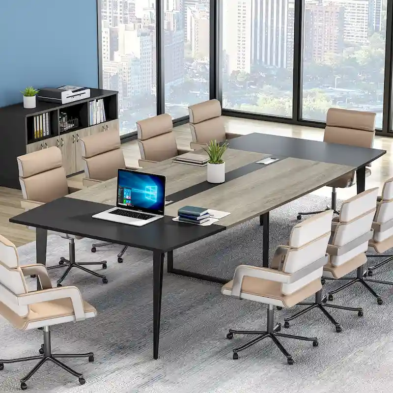 8FT Conference Table,Boat Shaped Meeting Table with Rectangle Grommet
