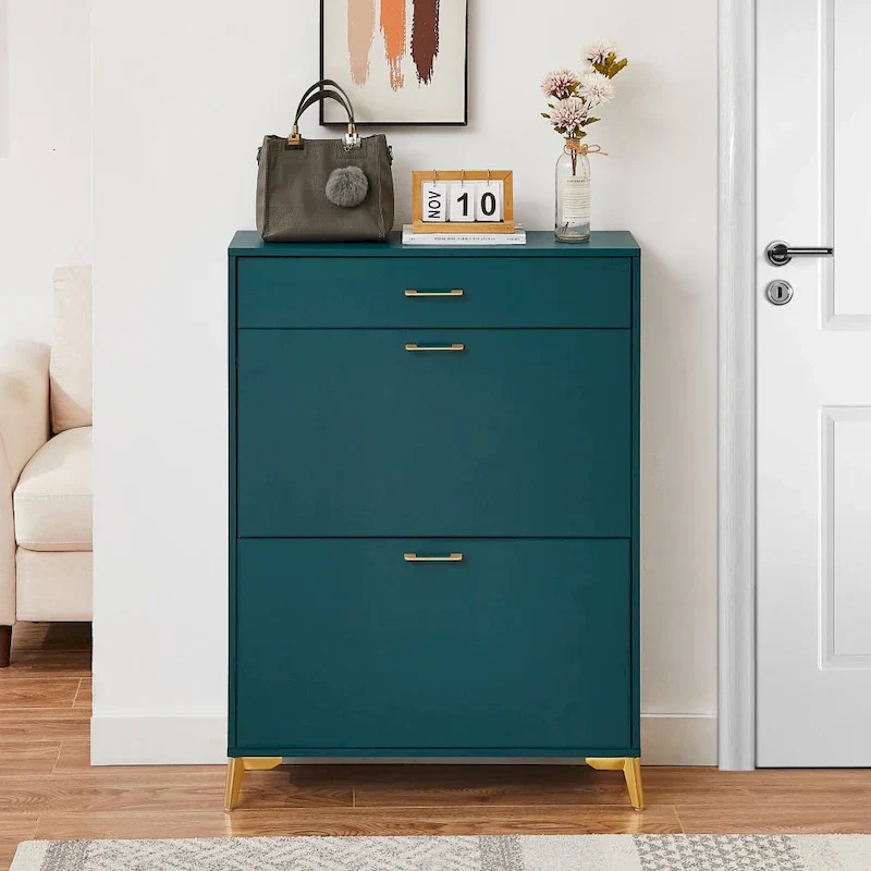 Shoe Storage Cabinet for Entryway, Free Standing Organizer with 2 Flip Drawers, Hidden Shoe Rack for Doorway Hallway Closet