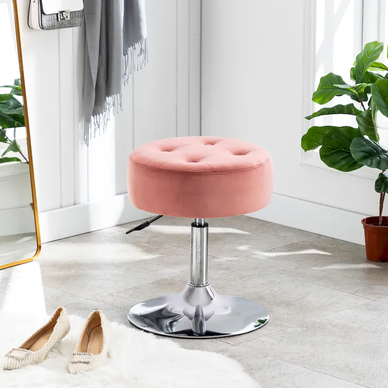 Adjustable Height Round Ottoman Swivel Vanity Stool
