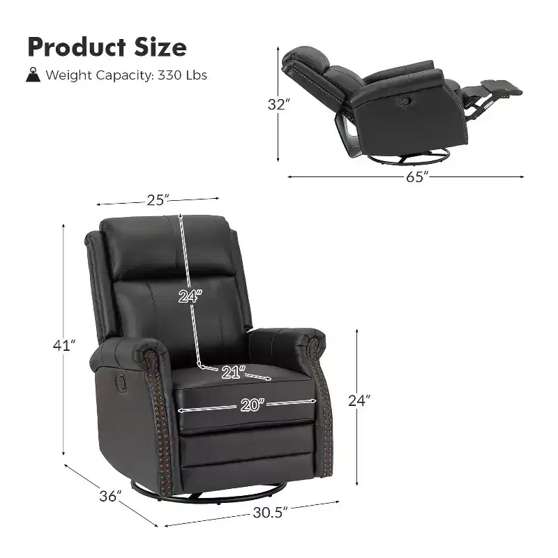 Irene 30.5 Wide Genuine Leather Manual Recliner with Rolled Arms Set of 2| ART OF LIVING DESIGNS