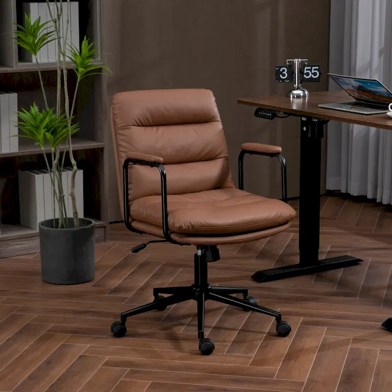 Office Chair,Mid Back Home Office Desk Task Chair with Wheels and Arms Ergonomic PU Leather Computer Rolling Swivel Chair