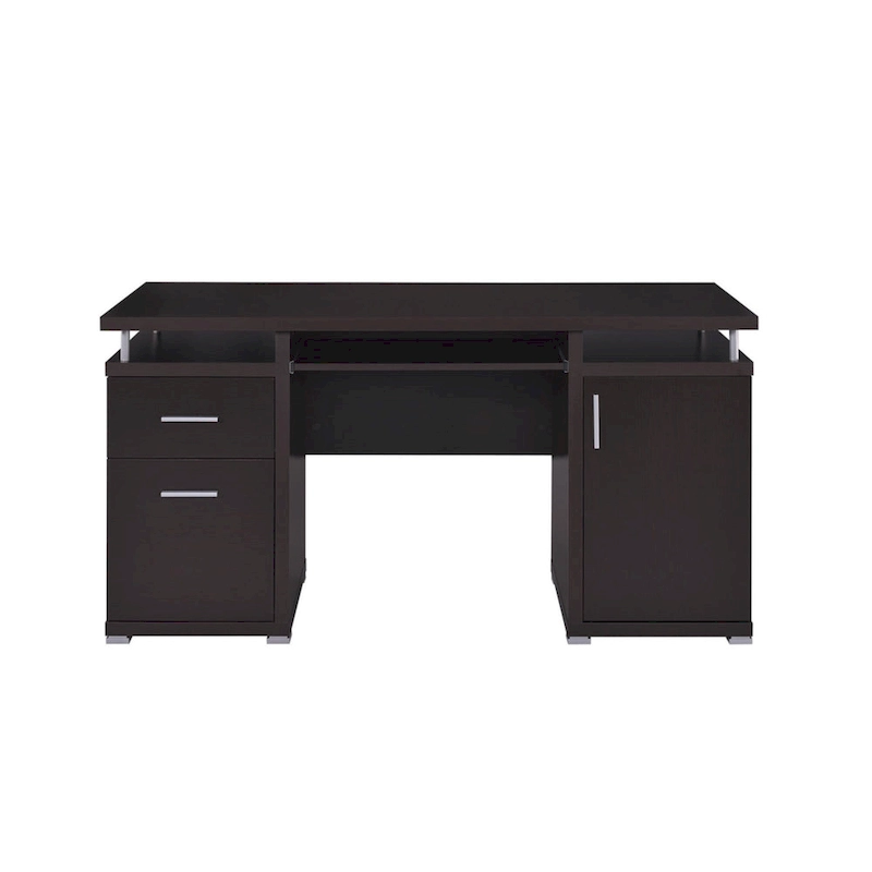 Luxurious Computer Desk with 2 Drawers and Cabinet, Brown