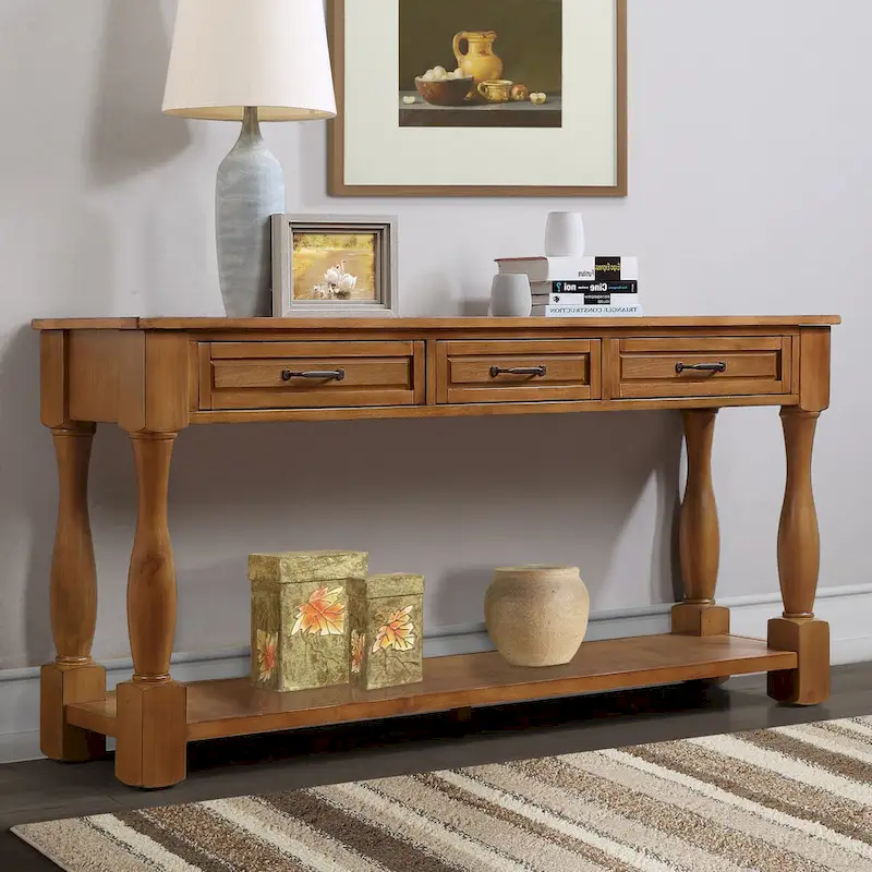 Wood Console Table with 3 Drawers and 1 Bottom Shelf
