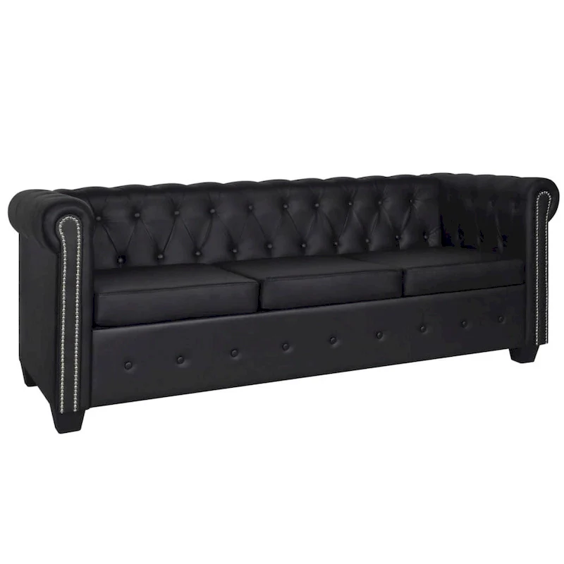 vidaXL Chesterfield Sofa Set 2-Seater and 3-Seater Black Faux Leather