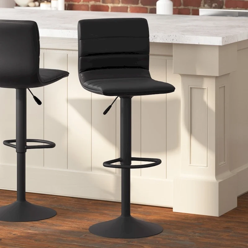 Modern Channel Stitched Adjustable Height Swivel Barstool with Footrest