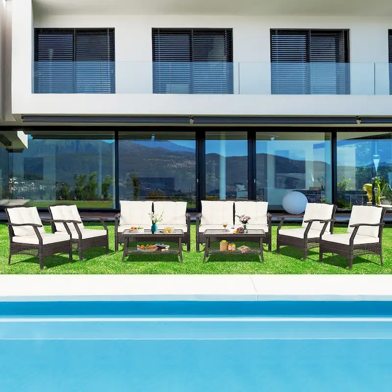 Costway 8 PCS Outdoor Rattan Conversation Set Patio Rattan Sofa Set W/