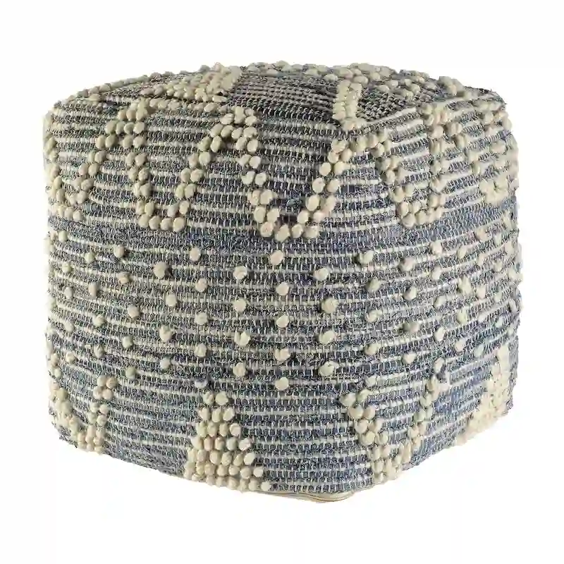 Blue Geometric Pouf Ottoman for Living Room or Bedroom