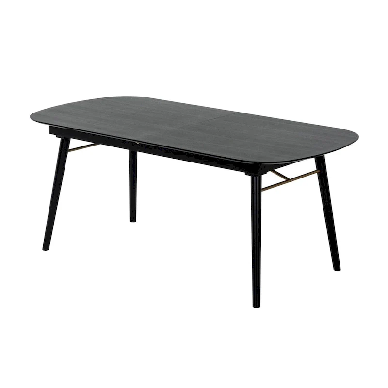 Obround Top Wooden Dining Table with Extendable Leaf, Charcoal Gray