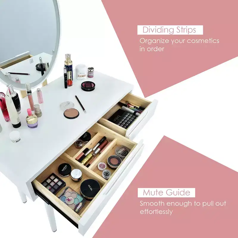 Costway Vanity Makeup Table Touch Screen 3 Lighting Modes Dressing Table Stool Set White\Black\ Gray