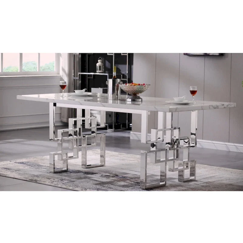 78 inch Faux Marble Dining Table with Geometric Metal Base