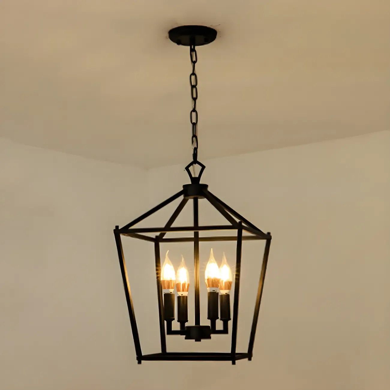 Adjustable Industrial Metal Lantern Caged Candle Chandelier