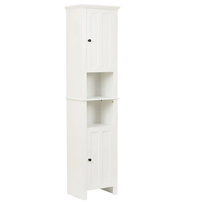 White MDF Wood 67-Inch Tall Tower Bathroom Linen Cabinet