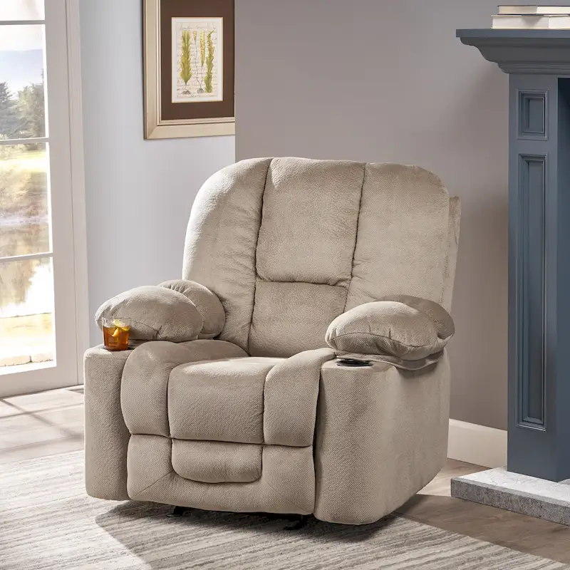 Roomfitters Luxurious Manual Recliner Chair in Chocolate with Skin-Friendly Fabric and Dual Cup Holders