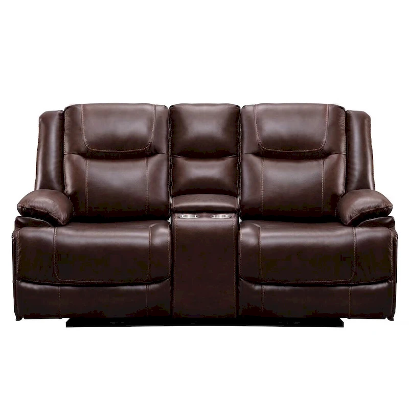 Genuine Leather Mid-century Modern Style Manual Recliners Sofa Set