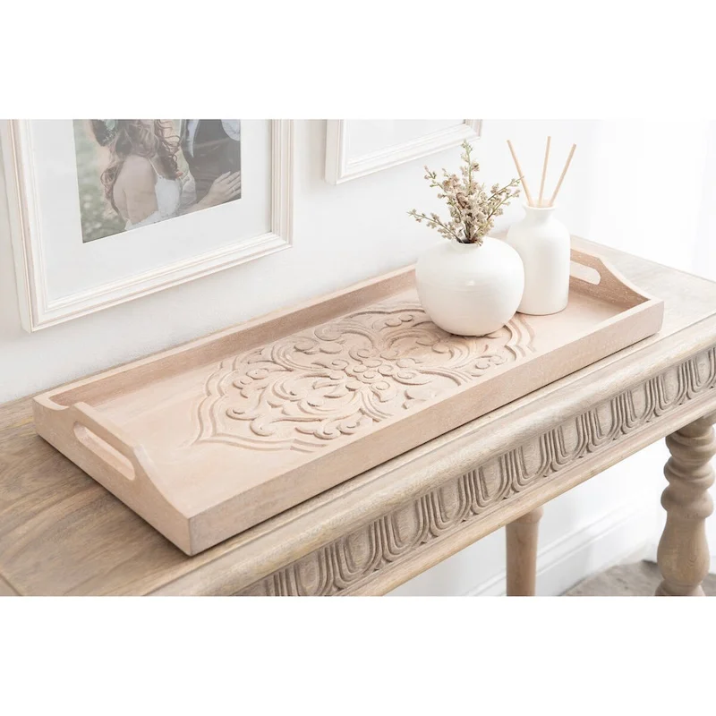 Kate and Laurel Adhira Carved Decorative Tray - 10x24