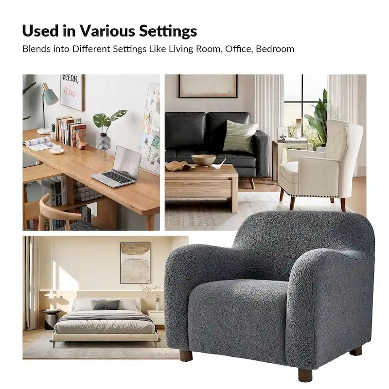 Wayne 35 Wide Boucle Upholstered Teddy Accent Chair with Solid Wood Legs by HULALA HOME