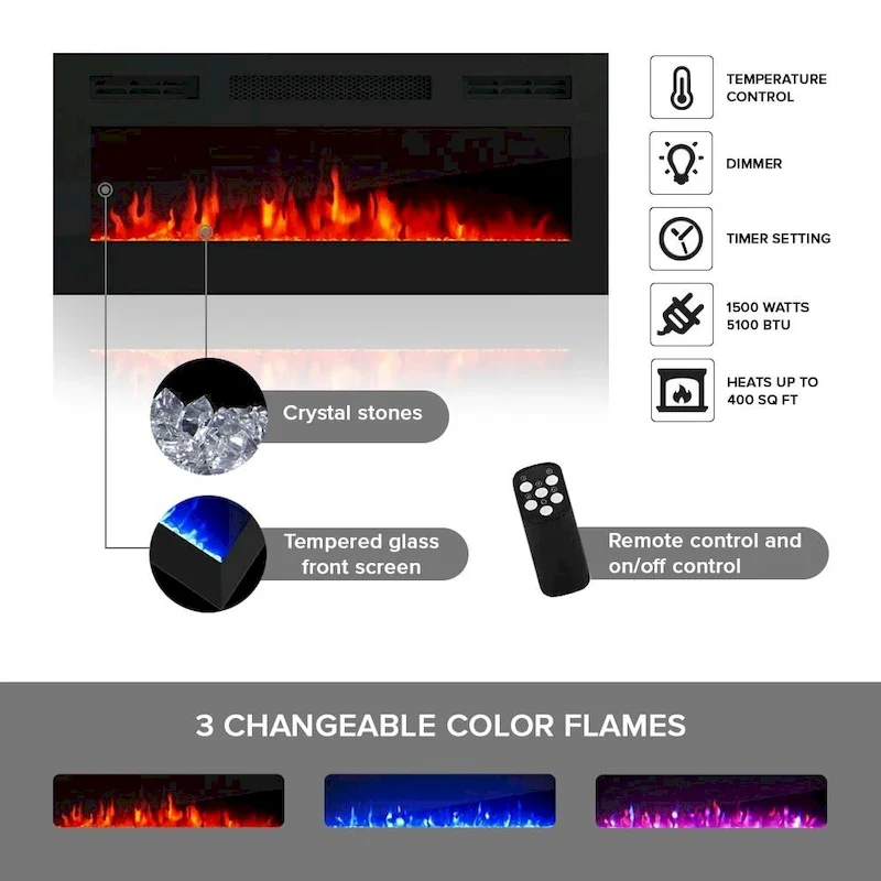 Luxe EF Wall Mounted Electric Fireplace Modern 72 TV Stand