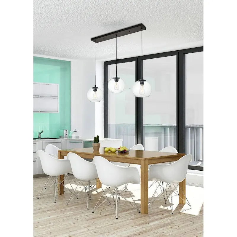 Clear Spherical Glass/ Metal 3-Light 36-inch Pendant