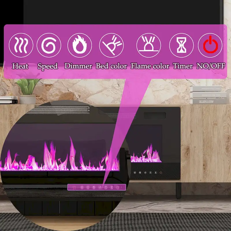 Wood Grain TV Stand with Optional Electric Fireplace: Cable Management