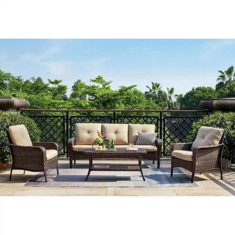 Pocassy 4-Piece Patio Wicker Conversation Sofa Set