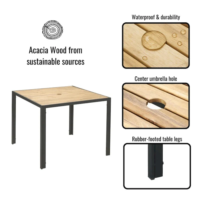 All Weather 5-Piece Patio Dining Set with Umbrella Hole and Acacia Wood Table Top