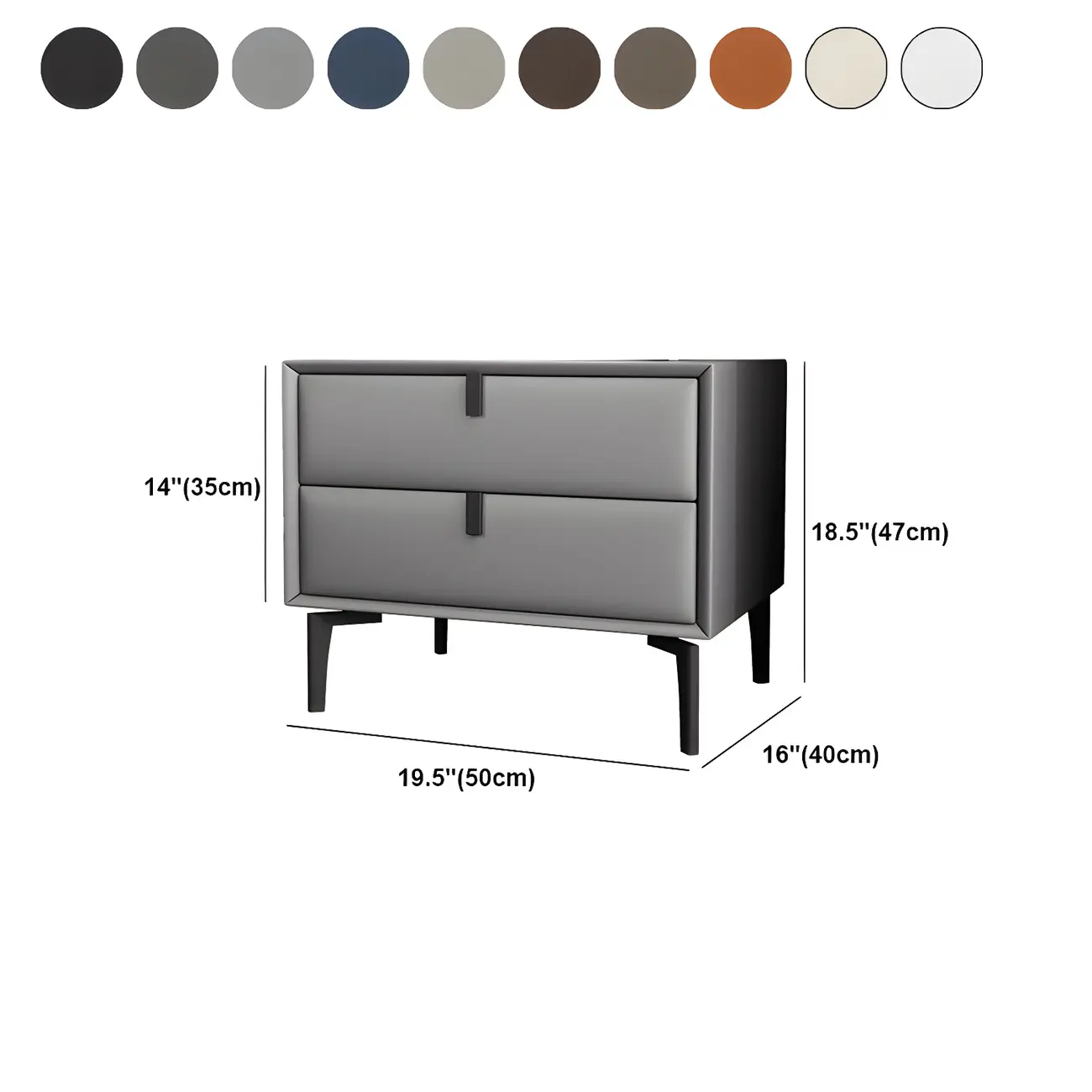 Modern Black Leather Bedside Table with Drawers