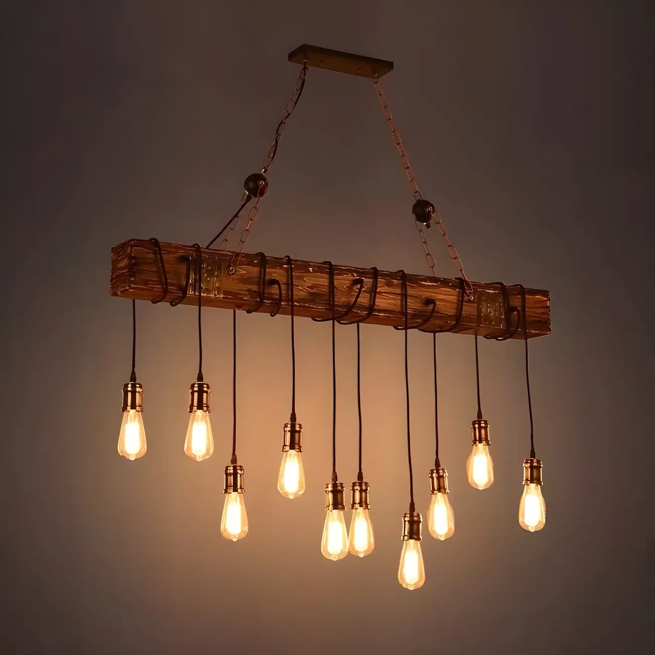 Industrial Brown Wood Large Island Hanging Light