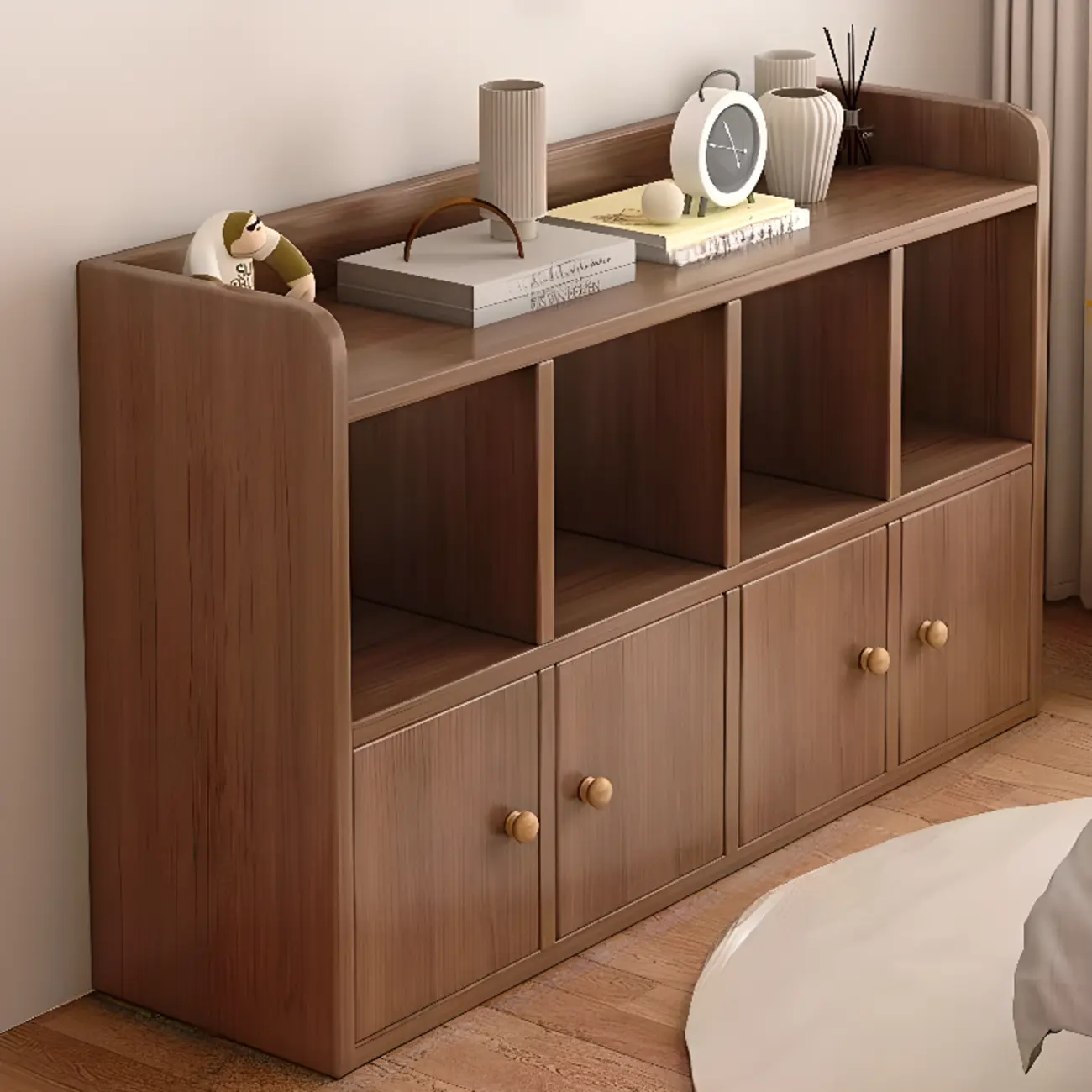 Brown Modern Wood Horizonal Cube Bookcase with Storage