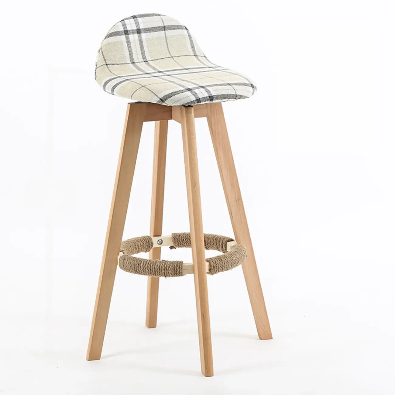 Scandinavian Wood Plush Seat Comfy Design Bar Stool