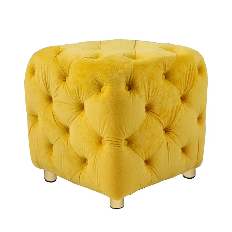 Modern Velvet Upholstered Square Tufted Ottoman by GDFStudio