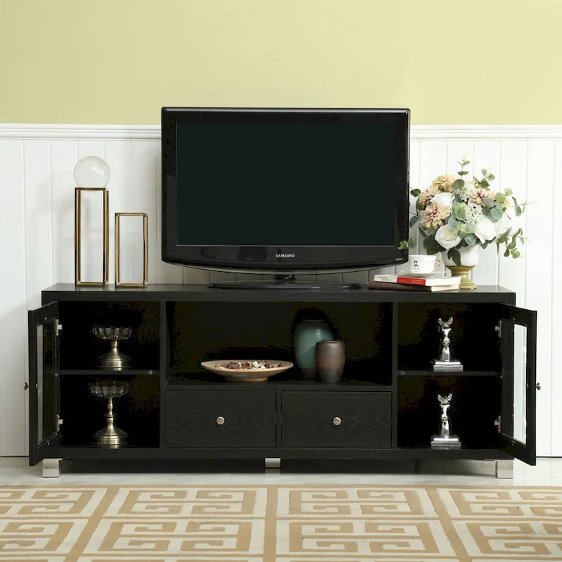 Black 2 Drawers 60-in TV Stand for TVs