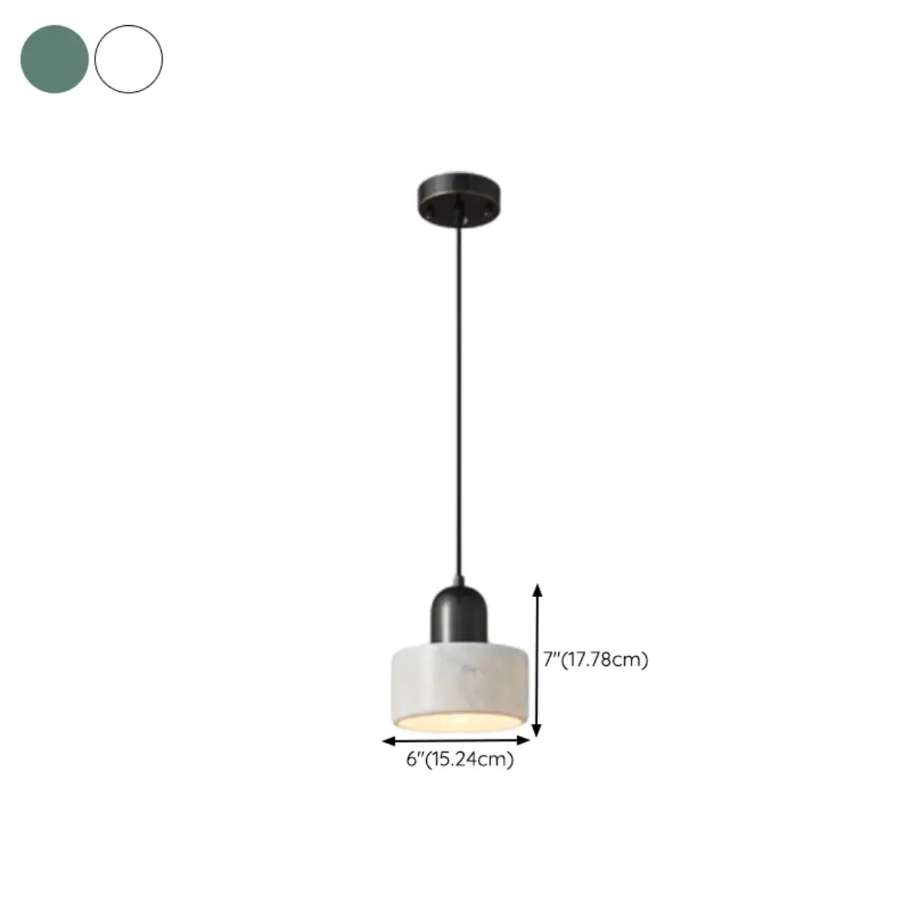 Modern Green Stone Cylinder Black Hanging Pendant Light