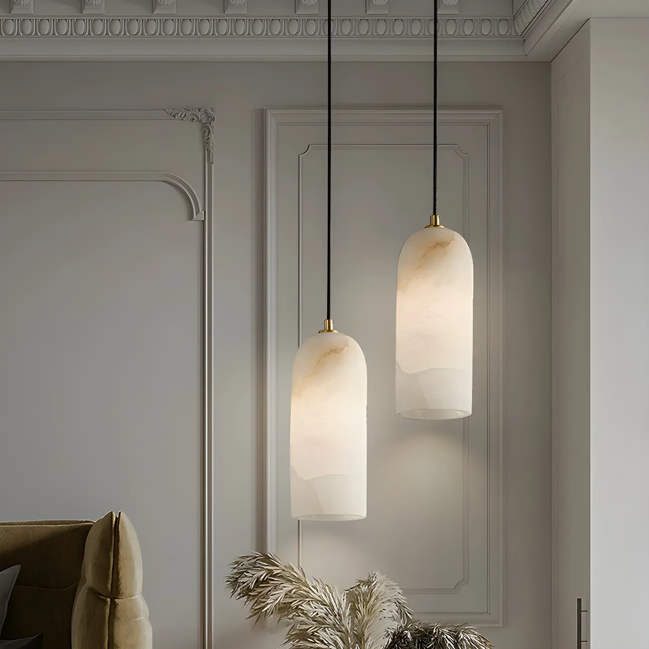 Modern Gold Bell Alabaster Adjustable Pendant Light