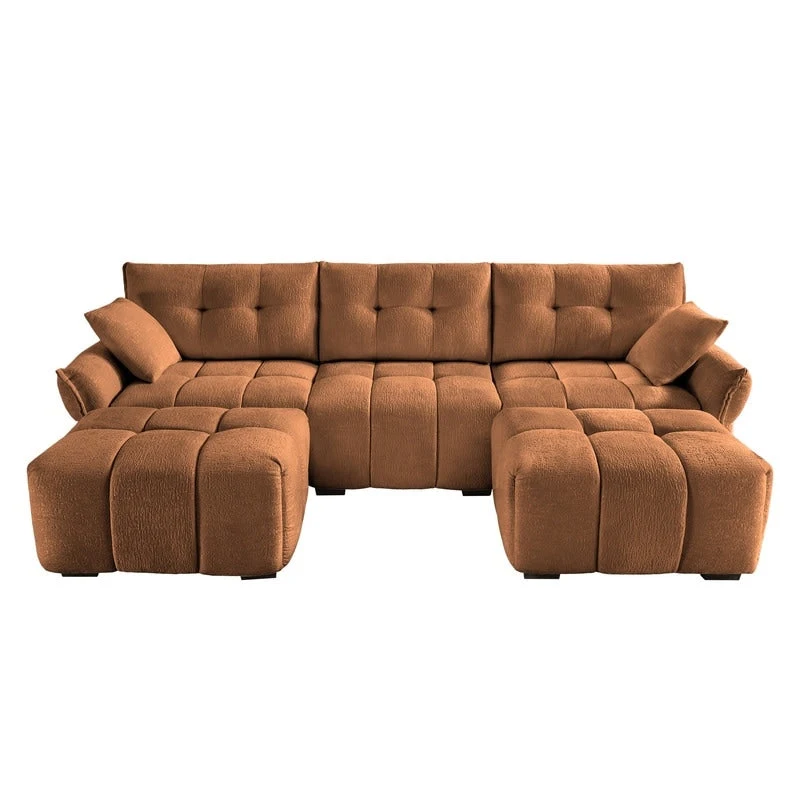 110.2  Chenille 3 Seater Upholstered Sofa, 2 Ottoman