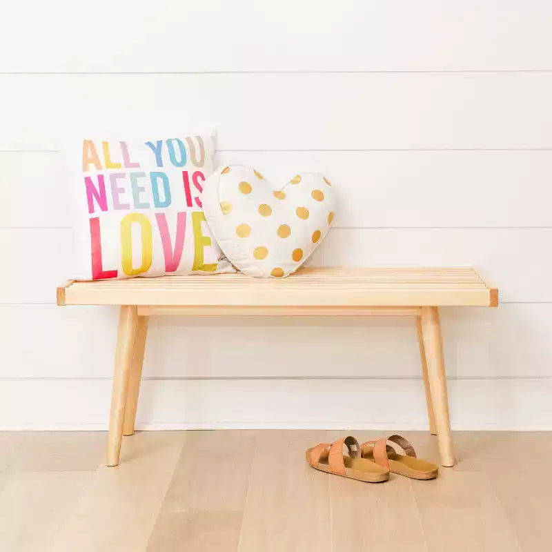 Mid-Century Solid Wood Bench – Black/Clay/Natural/Pecan/Teal/Walnut/White/Yellow – Seats 1