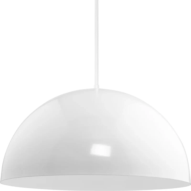 Perimeter Collection One-Light White Mid-Century Modern Pendant with metal Shade - 23.62 in x 23.62 in x 12.5 in
