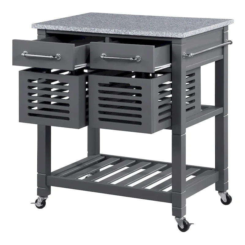 Kitchen Cart with Granite Top and Storage Drawers