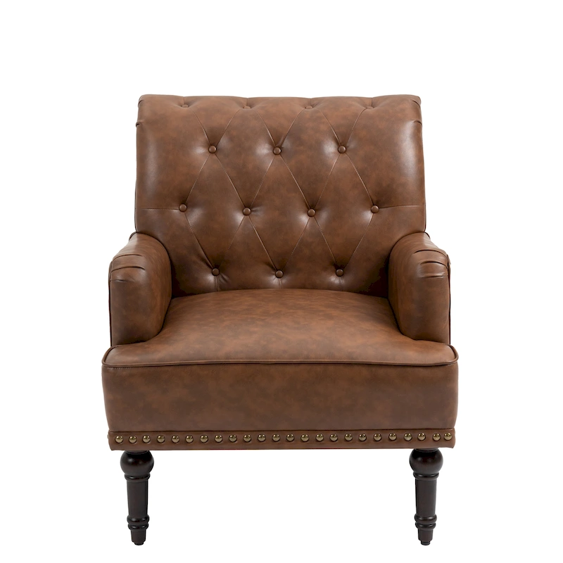 Tufted Vegan Leather Accent Chairs Armchairs with Nailhead Trim