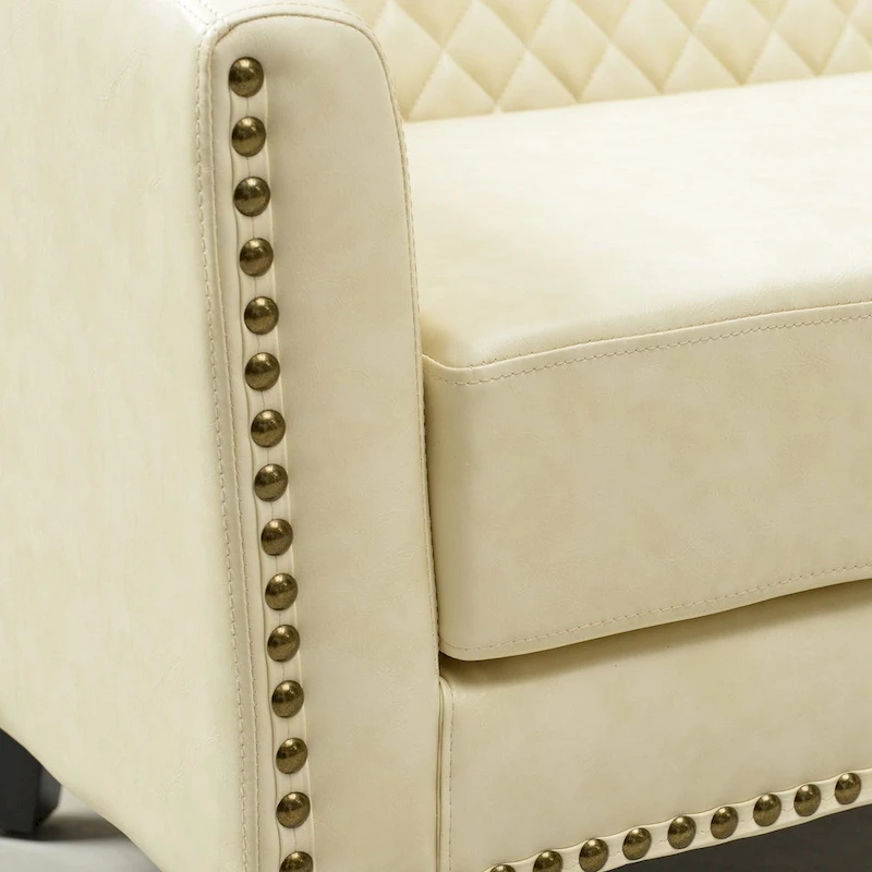 KINWELL 50W Tufted Faux Leather Upholstered Small Loveseat Sofa